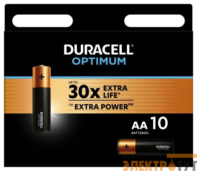 Элемент питания алкалиновый АА 1.5В LR6-10BL Optimum 5014071 (блист.10шт) Duracell Б0056026