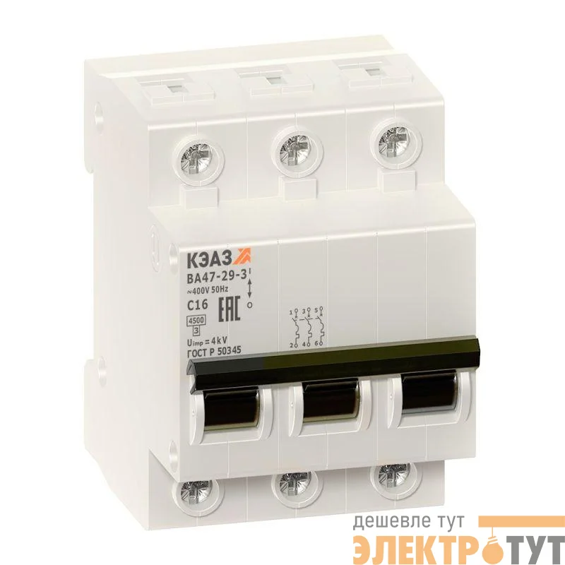 Выключатель автоматический модульный 3п C 50А 4.5кА ВА47-29-3C50-УХЛ3 КЭАЗ 141619