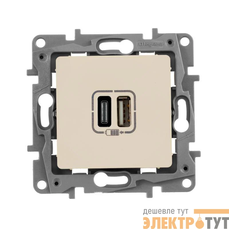 Устройство зарядное Etika с двумя USB-разьемами тип A-тип C 240В/5В 3000мА сл. кость Leg 672336
