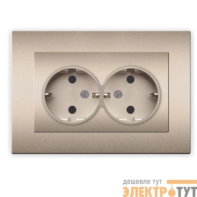 Розетка 2-м СП Афина 16А IP20 с заземл. в сборе шампань Universal A0128-Br