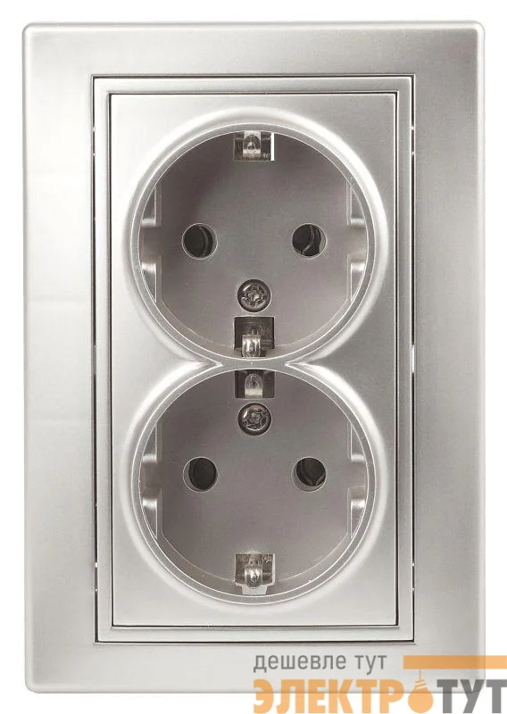Розетка СП Plano 2х2P+E Schuko 1-205-03 16А-250В IP20 алюм. Intro Б0030070