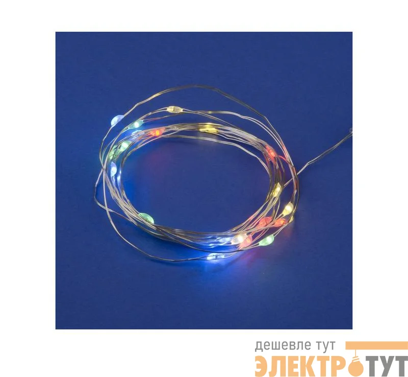 Гирлянда LED на батарейках ULD-S0200-020/DTB/3AA/RC RGB IP20 DEW 3AA (не в/к) "Роса" 2м 20 диодов RGB свет пульт ДУ (в/к) Uniel UL-00007247