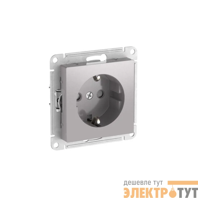 Розетка AtlasDesign 16А с заземл. защ. шторки быстрозажим. клем. механизм алюм. SE ATN000345S