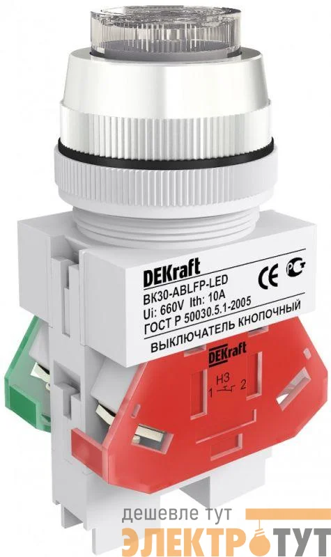 Выключатель кнопочный LED ABLFP ВК-30 d30мм 220В бел. DEKraft 25050DEK