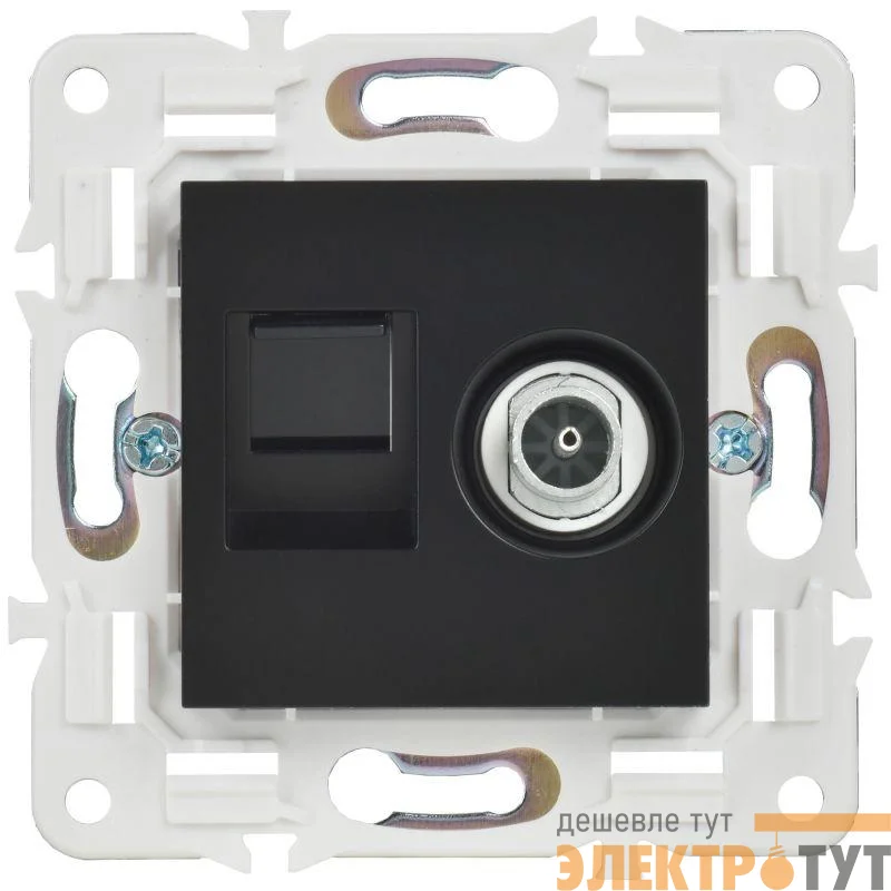 Розетка двойная TV+RJ45 кат.6E SKANDY SK-A15Bl черн. IEK SK-AK20-2-K02