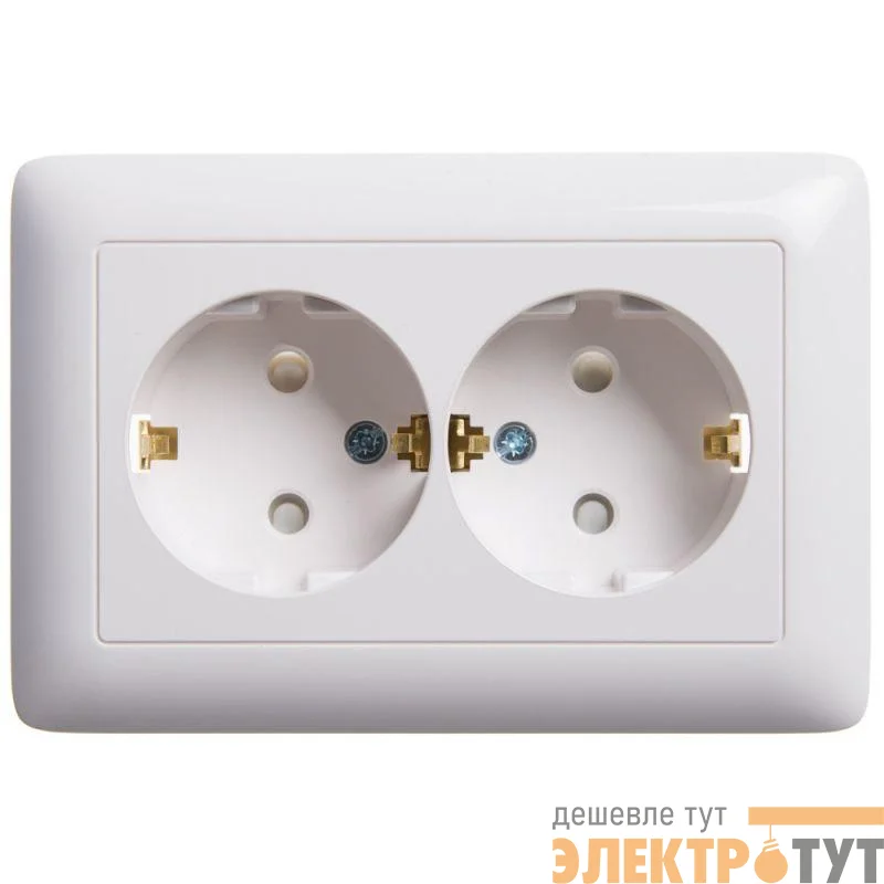 Розетка 2-м СП Хит 16А IP20 с заземл. защ. шторки бел. SE RS16-231-B