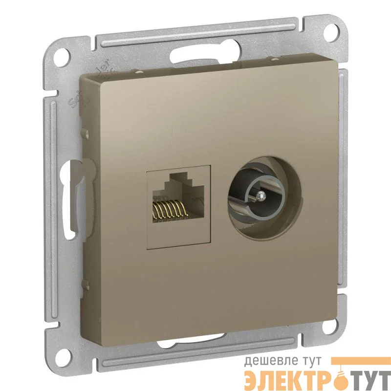Розетка компьютерная + телевизионная 2-м AtlasDesign RJ45 кат.5E + TV механизм шампань SE ATN000589