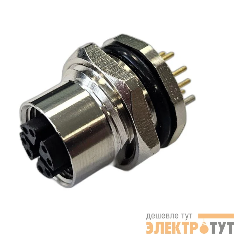 Разъем М12 8X гнездовой пайка на печатную плату метал. прямой резьба M16 приборная часть СЦМ120125-08X СТЭЗ 185200671