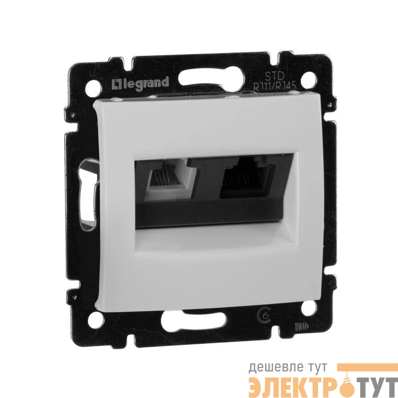 Механизм розетки комп. + телеф. 1-м СП Valena RJ45 CAT.5E UTP+RJ11 бел. Leg 770080