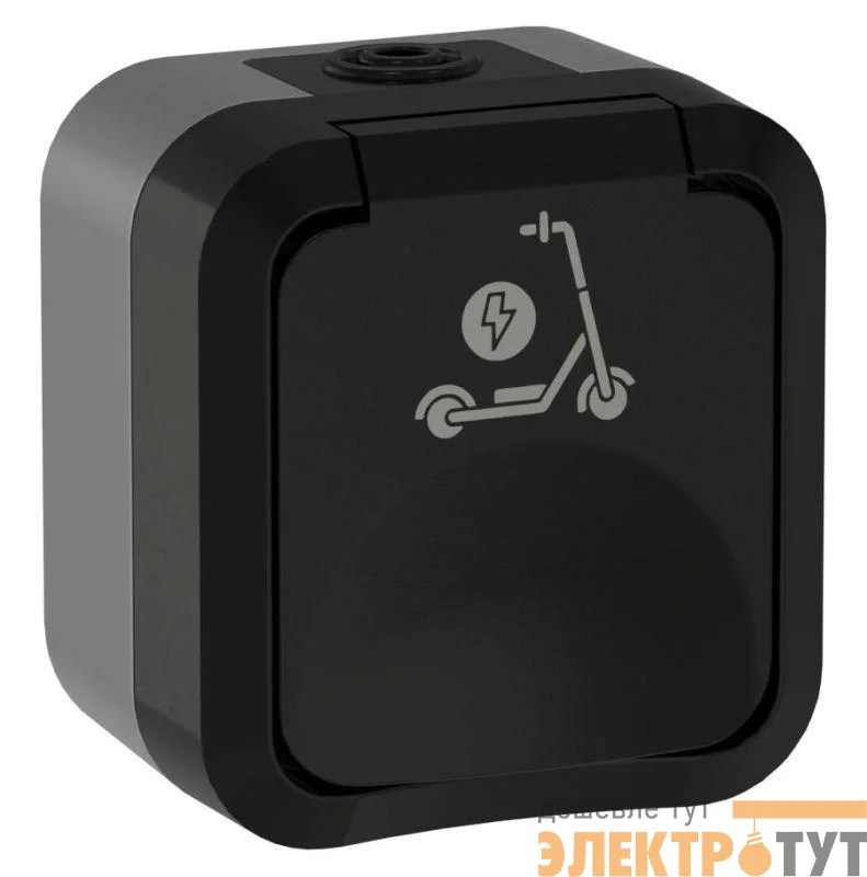 Розетка 1-м ОП TORS 16А IP55 TS121 с заземл. защ. шторки с крышкой с иконкой самокат графит IEK TS-R110-16-55-K53