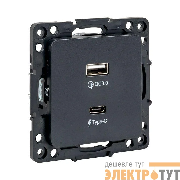 Розетка USB 2-м Стокгольм тип A+C механизм черн. PROxima EKF EZR-2USB-type-C
