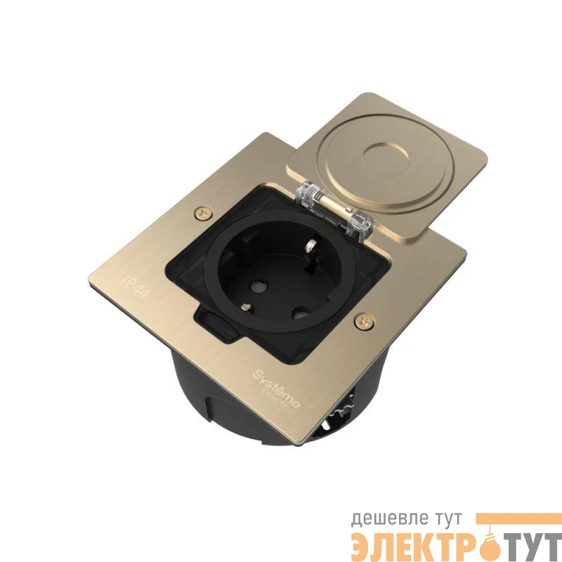 Лючок MultiDesk MDK21 с розеткой 2P+E 16А 250В IP44 с монтажной коробкой для стены фальшпола стола никель SE MDK21102NA