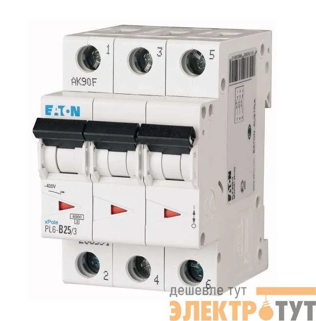 Выключатель автоматический модульный 3п C 25А 6кА PL6-C25/3 EATON 286603