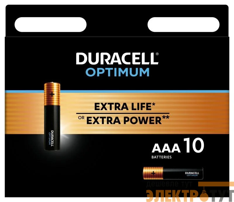 Элемент питания алкалиновый ААА 1.5В LR03-10BL Optimum 5014072 (блист.10шт) Duracell Б0056027