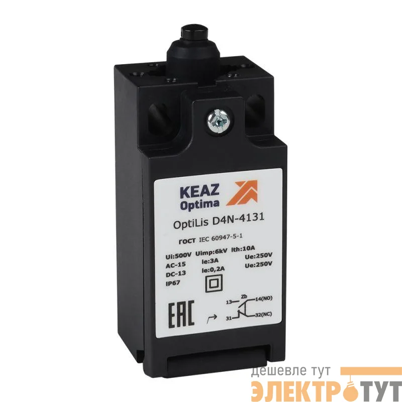 Выключатель концевой OptiLiS D4N-4131 толкатель пластик. EN 50047 XCKN2112P20 КЭАЗ 365302