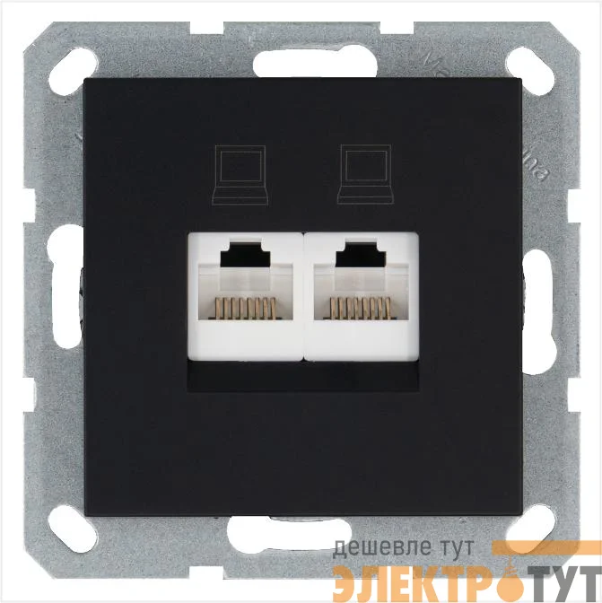 Розетка компьютерная 2-м RJ45 IP20 кат. 5E механизм черн. матов. soft touch Jasmart G6106PB