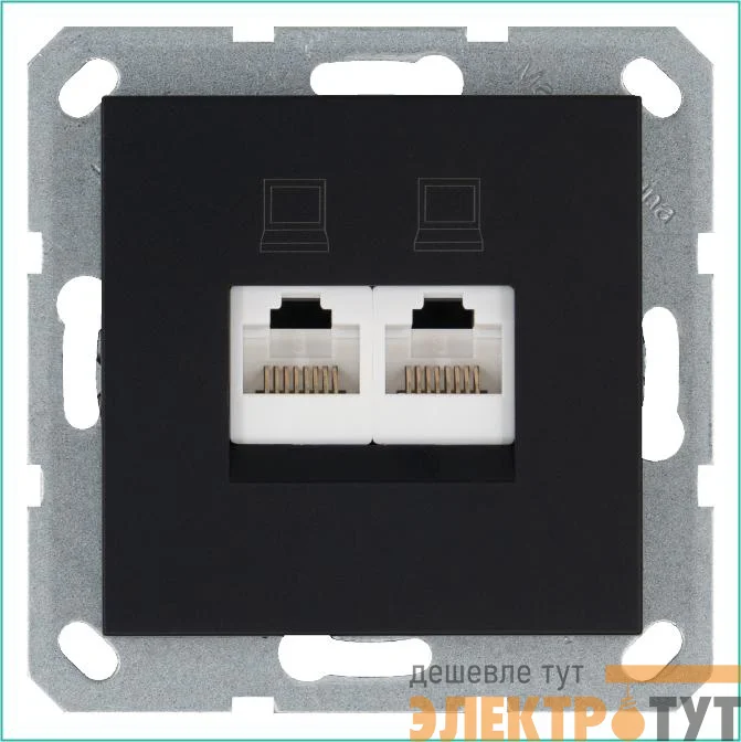 Розетка компьютерная 2-м RJ45 IP20 кат. 6 механизм черн. матов. soft touch Jasmart G6108PB