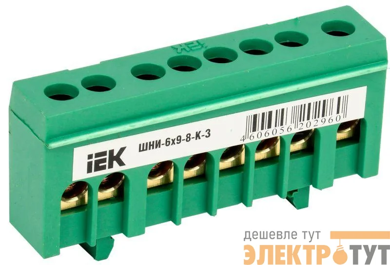 Шина PE "земля" в корп. изол. на DIN-рейку ШНИ-6х9-8-К-З зел. IEK YNN10-69-8KD-K06