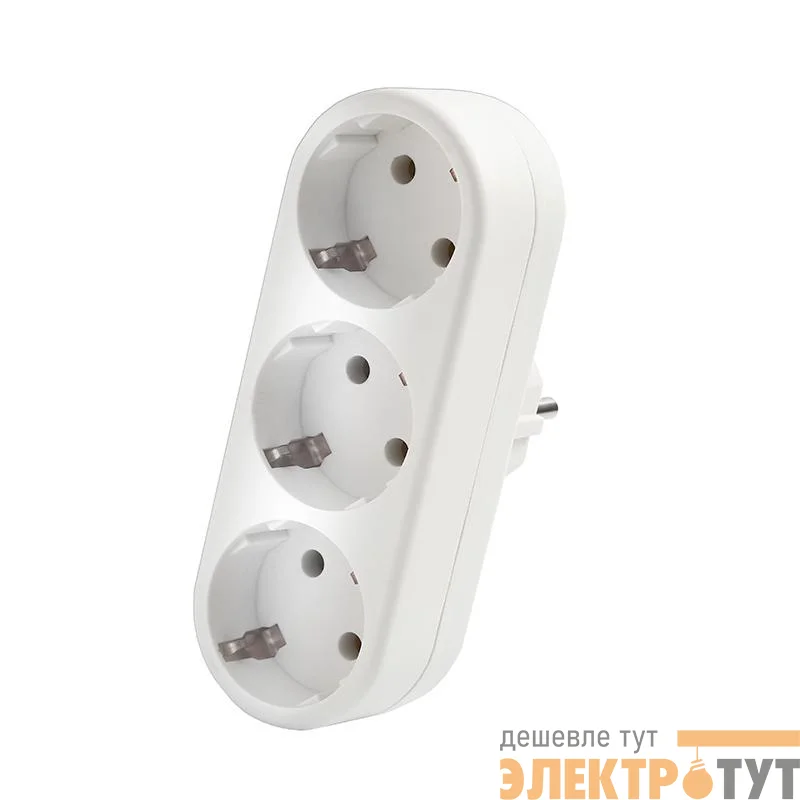 Разветвитель 3-м плоский с заземл. 16А 3500Вт 250В бел. DОМТОК 2656