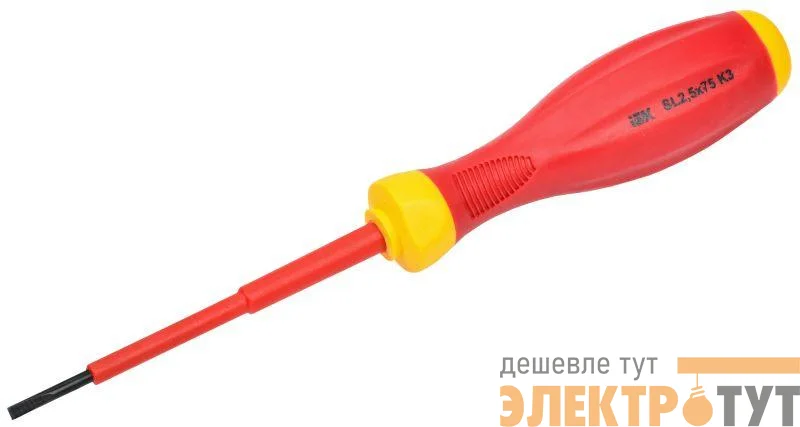 Отвертка диэлектрическая шлицевая SL2.5х75 K3 1000В ARMA2L 3 IEK A2L3-SC30-K3-SL-25-075