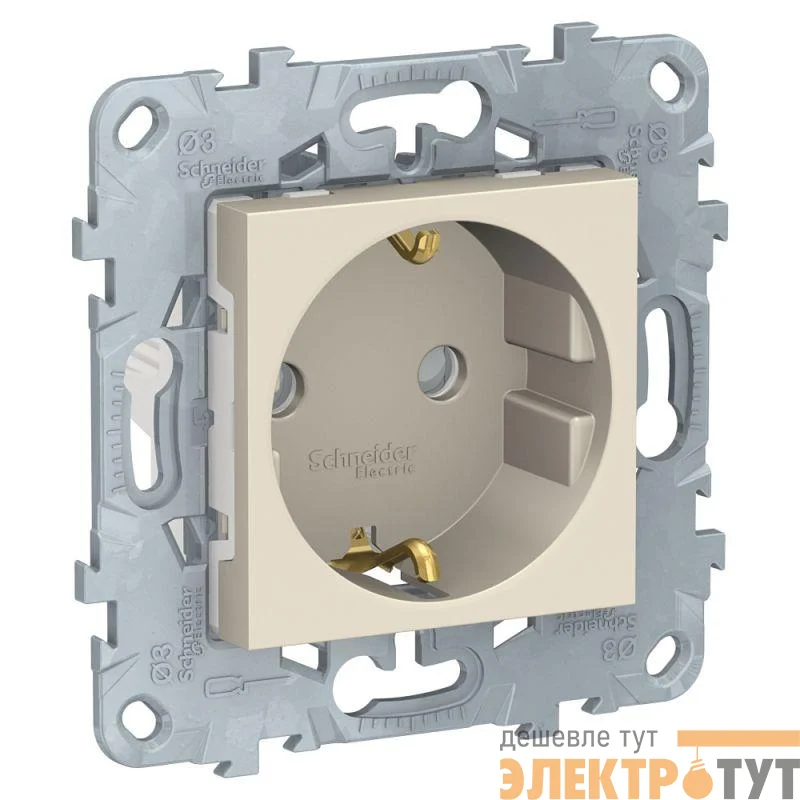 Механизм розетки 1-м 2мод. Unica New 16А IP21 250В с заземл. защ. шторки винт. клеммы беж. SchE NU503744