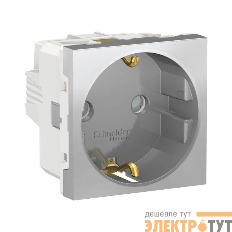 Розетка 1-м 2мод. Unica Modular 16А IP21 250В с заземл. защ. шторки винт. клеммы алюм. SchE NU303730