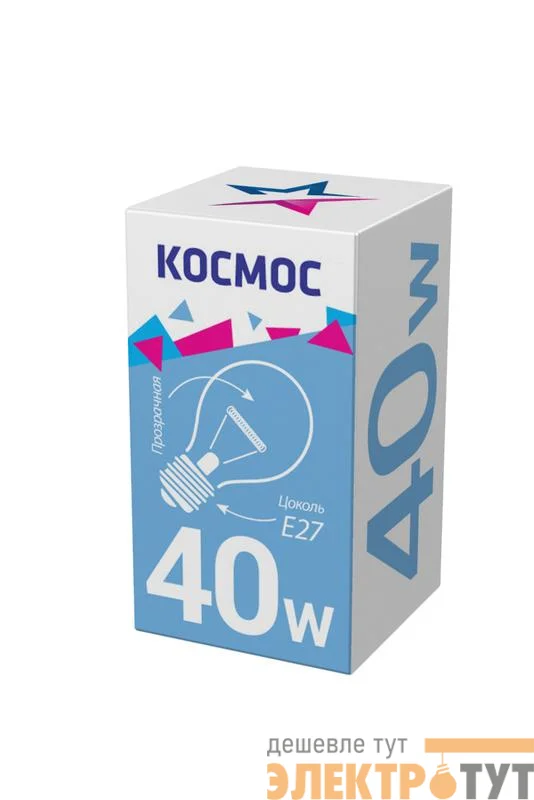 Лампа накаливания 40Вт A50/A55 прозрачная E27 230В КОСМОС LKsmSt55CL40E27v2