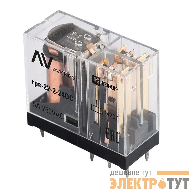Реле промежуточное РП slim 22/2 5А 24В DC AVERES EKF rps-22-2-24DC