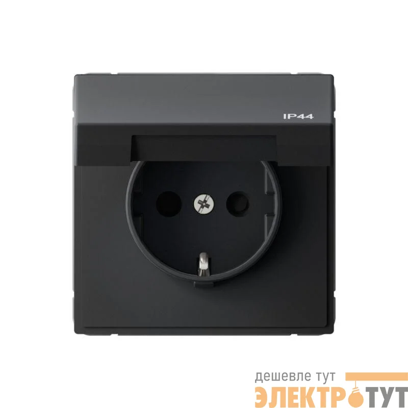 Розетка ArtGallery 16А IP44 с заземл. защ. шторки с крышкой механизм карбон SE GAL441046