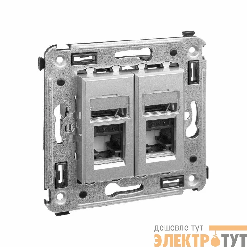 Розетка компьютерная 2-м 2мод. RJ-45 СП кат.6 Avanti "Закаленная сталь" DKC 4404294