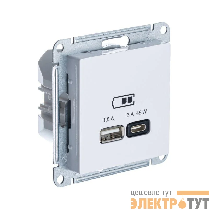 Розетка USB AtlasDesign тип A+C 45Вт высокоскор. ЗУ QC PD механизм лотос SE ATN001329