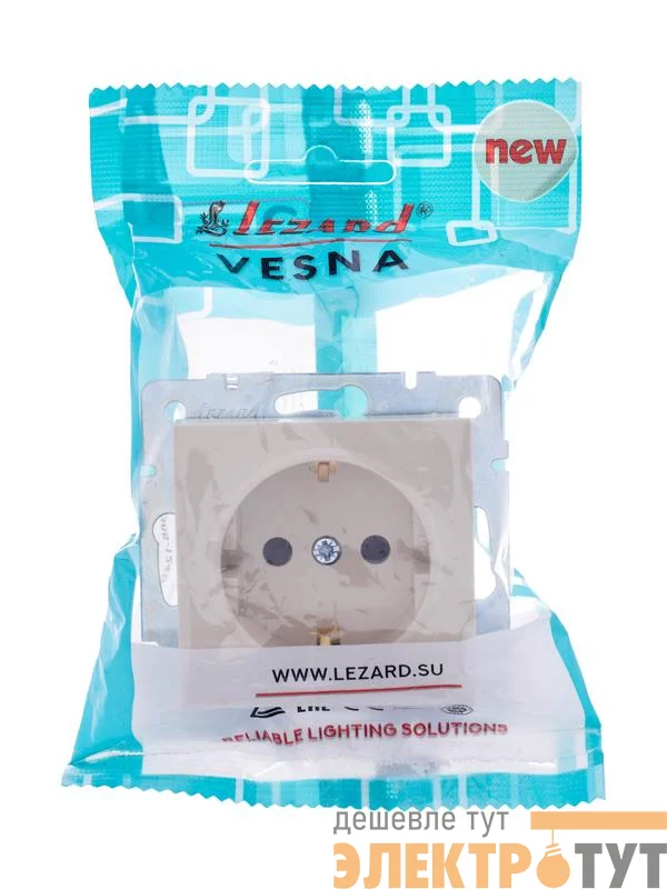 Розетка 1-м СП Vesna с заземл. защ. шторки ПБТ механизм крем. LEZARD 742-0388-124B