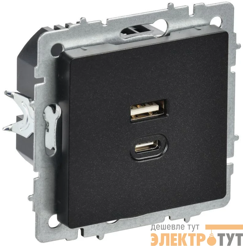 Розетка СП BRITE USB A+C 45Вт высокоск. заряд. РЮ11-2-БрЧ черн. IEK BR-U22-045-K02