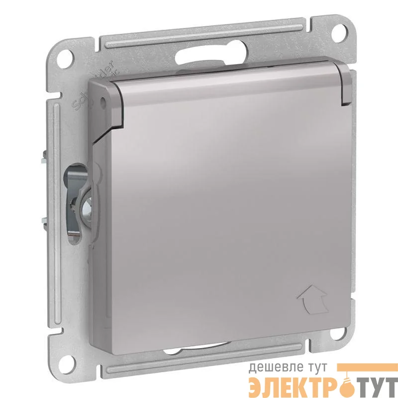 Розетка 1-м СП AtlasDesign 16А IP20 с заземл. защ. шторки с крышкой механизм алюм. SE ATN000346