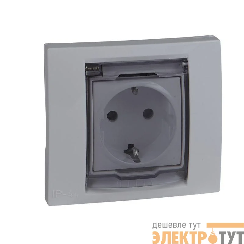 Розетка 1-м СП Unica с защ. крышкой защ. шторки с заземл. IP44 бел. SchE MGU61.037.18