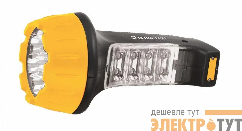 Фонарь LED3818 (аккум 220В черн./жел. 7+8 LED 2 режима SLA) Ultraflash 10973