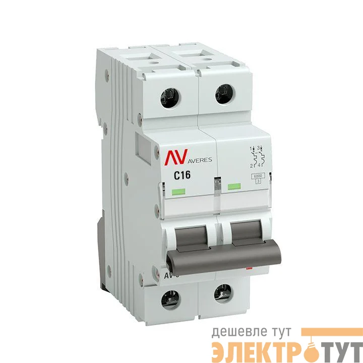 Выключатель автоматический модульный 2п C 16А 6кА AV-6 AVERES EKF mcb6-2-16C-av