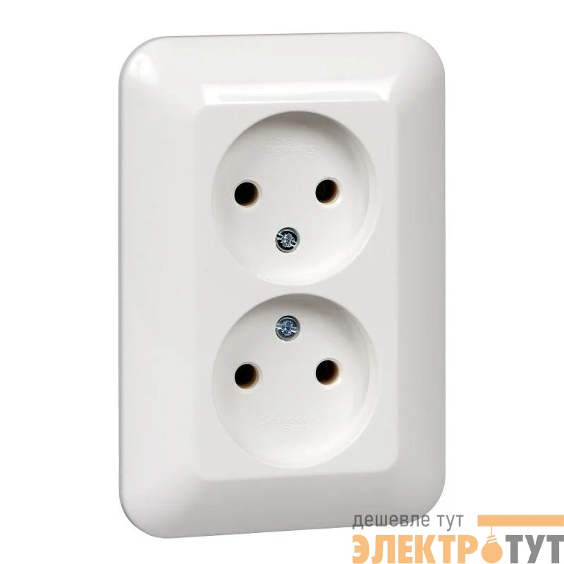Розетка 2-м СП Прима 16А IP20 без заземл. без защ. шторок (розн. упак.) бел. SchE RS16-211-BI