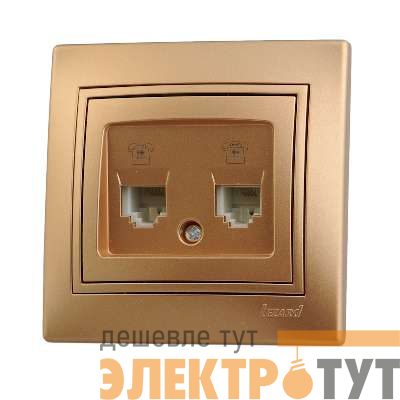 Розетка телефонная 2-м СП Mira RJ11 зол. метал. LEZARD 701-1313-138