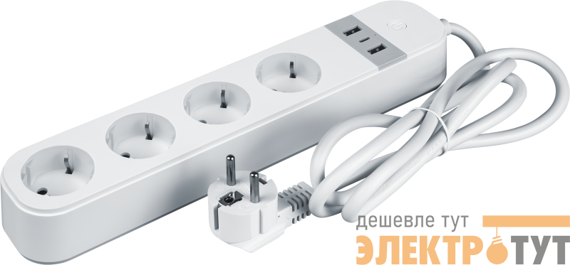Удлинитель 4х1.5м 16А Smart Home с заземл. 2хUSB с управлением по WI-FI бел. NAVIGATOR 95132