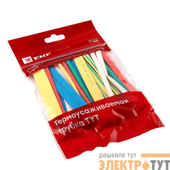 Набор трубок термоусадочных ТУТ нг тонкостен. 6/3 (7 цветов по 3шт 100мм) EKF tut-n-6