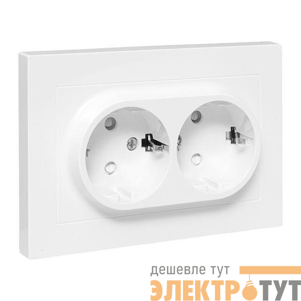 Розетка 2-м СП Эпика 16А с заземл. защ. шторки с рамкой механизм бел. EKF UP1-SOW-211