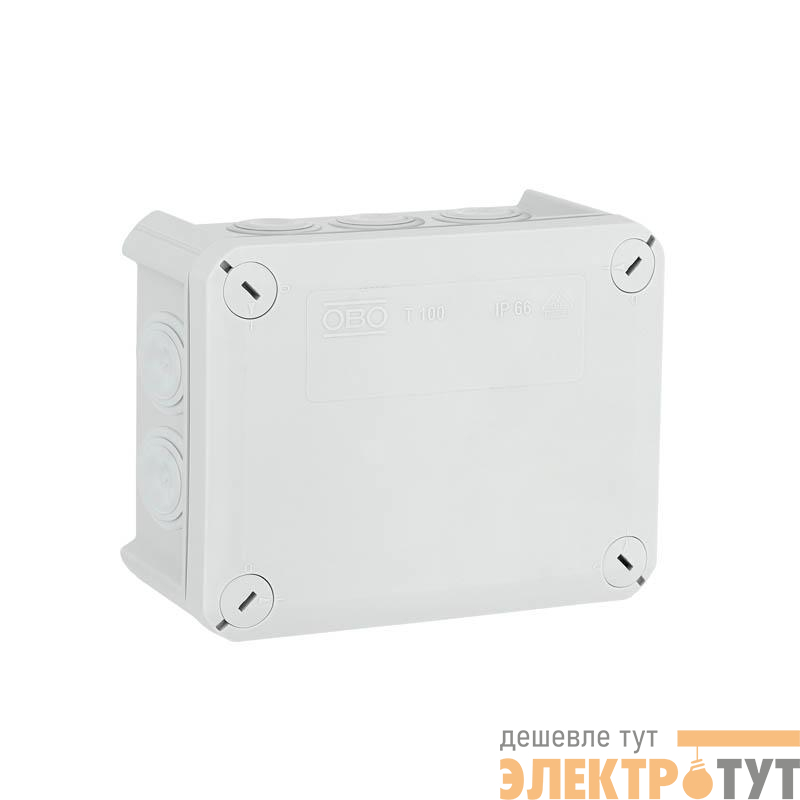Коробка распределительная T100 136х102х57мм; внешн. размер 150х116х67мм IP66 вводы d25х10 сер. OBO 2007077