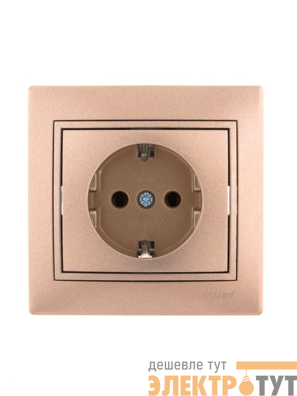 Розетка 1-м СП Mira 16А IP20 с заземл. со вставкой керамика свет. корич. перламутр. LEZARD 701-3131-122