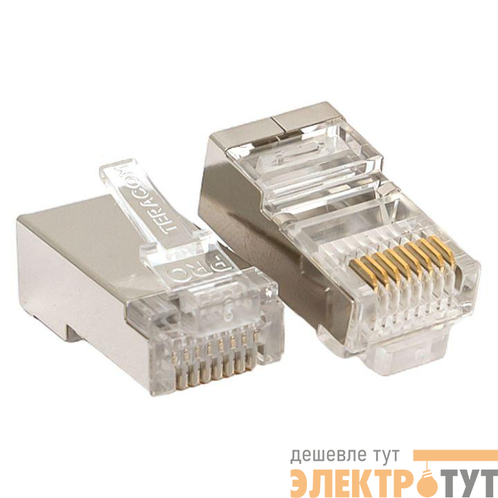 Коннектор RJ45 (8P8C) кат.5E экранир. 30мкд универс. (уп.20шт) TERACOM PRO EKF TRP-PLUG-5EFTP-20