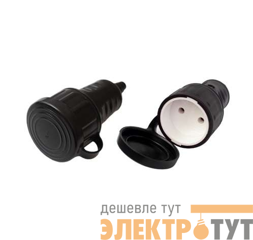 Розетка 16А IP44 250В без заземл. каучук черн. Bylectrica Р16-389