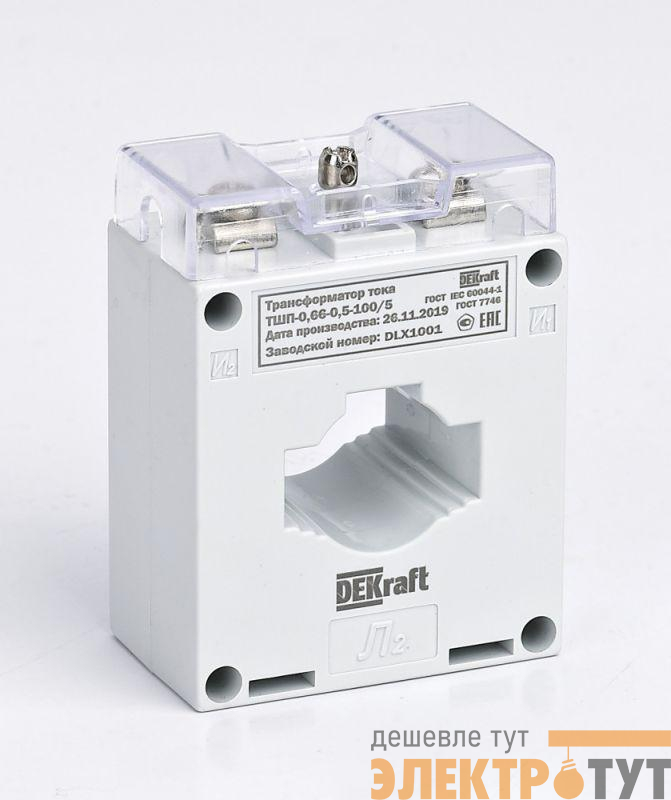 Трансформатор тока ТШП-0.66 250/5А кл. точн. 0.5 5В.А d30мм DEKraft 50137DEK