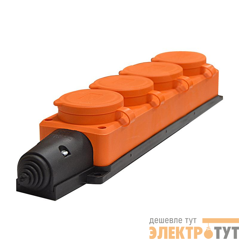Колодка удлинителя 4-м Компакт 1ф с загл IP44 16А каучук оранж. UNIVersal 3035