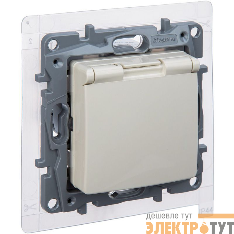 Розетка 1-м СП Etika 16А IP44 250В с заземл. со шторками с защ. крышкой безвинтов. зажимы сл. Кость IEK 672326