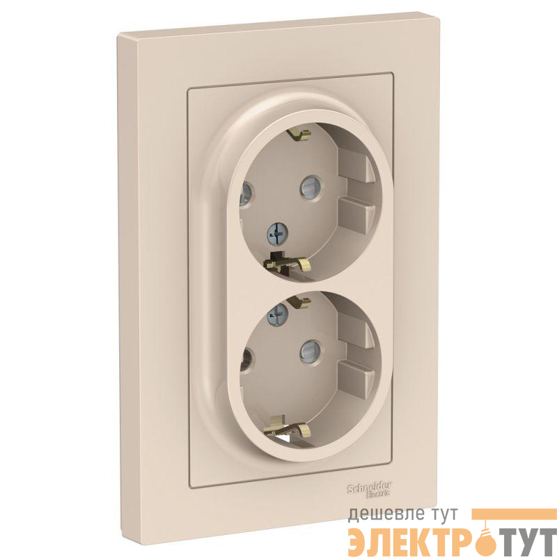 Розетка 2-м СП AtlasDesign 16А IP20 с заземл. защ. шторки в сборе беж. SE ATN000226